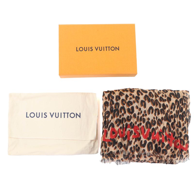 Louis Vuitton 2023 M79566 Cashmere Silk Logo Leopard Pattern Large Shawl Brown