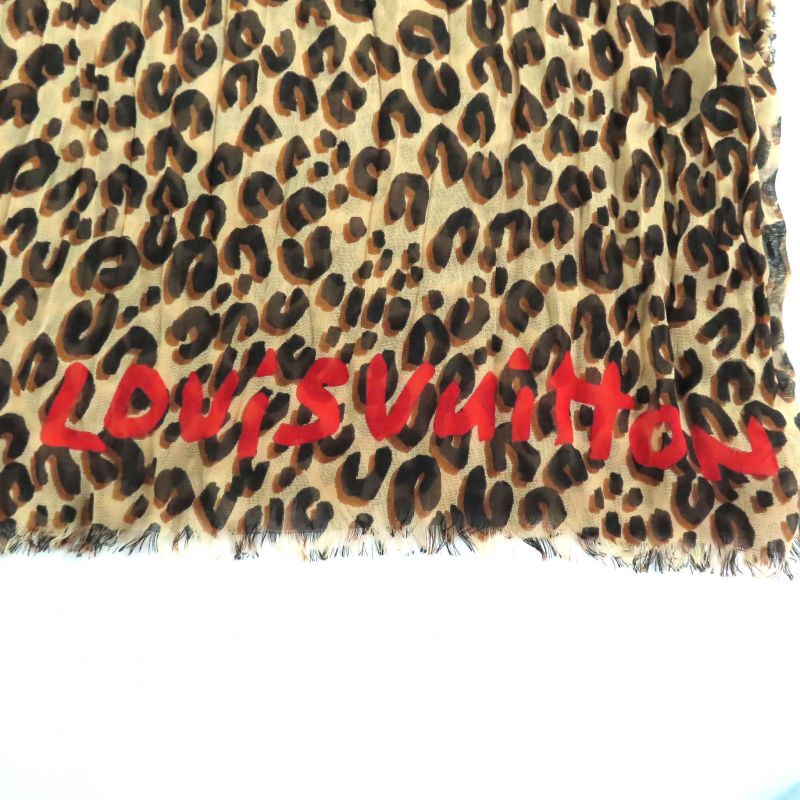 Louis Vuitton 2023 M79566 Cashmere Silk Logo Leopard Pattern Large Shawl Brown