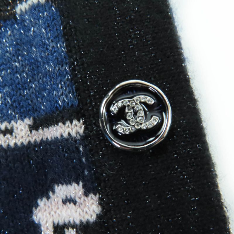 CHANEL 21A P71031k10156 Cashmere Coco Button Jacquard Side ZIP Knit Blue Series