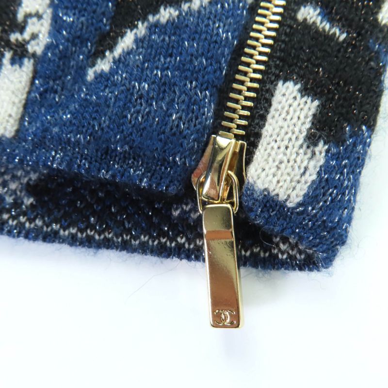 CHANEL 21A P71031k10156 Cashmere Coco Button Jacquard Side ZIP Knit Blue Series