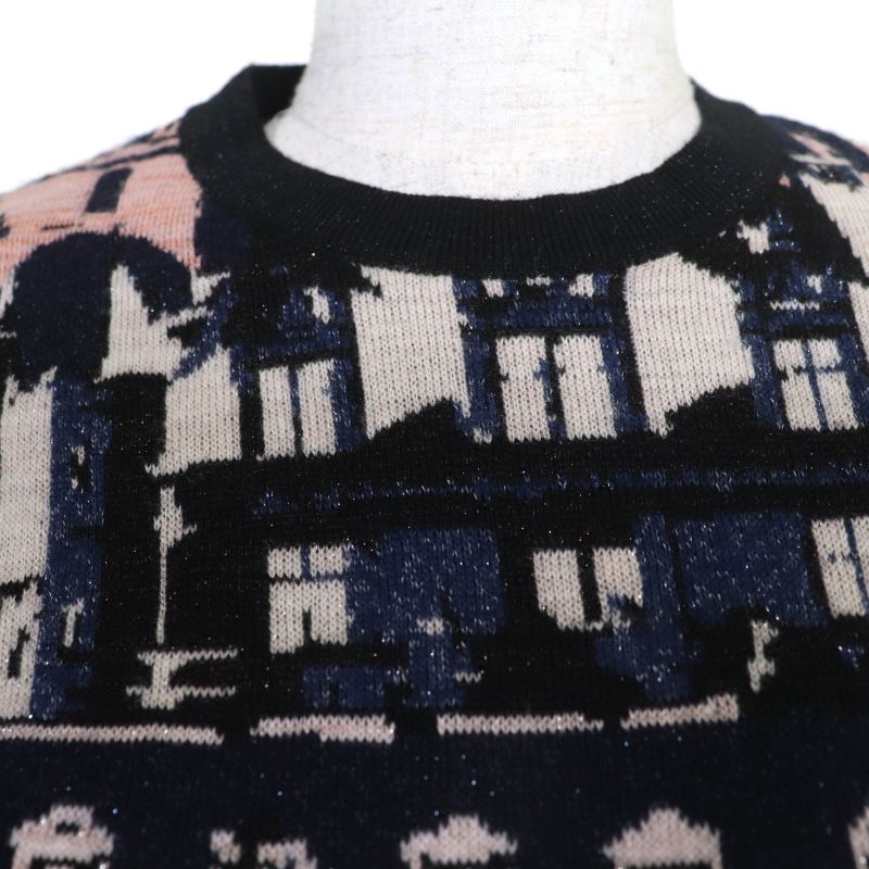 CHANEL 21A P71031k10156 Cashmere Coco Button Jacquard Side ZIP Knit Blue Series