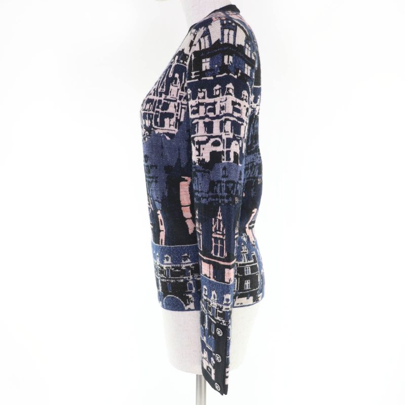 CHANEL 21A P71031k10156 Cashmere Coco Button Jacquard Side ZIP Knit Blue Series
