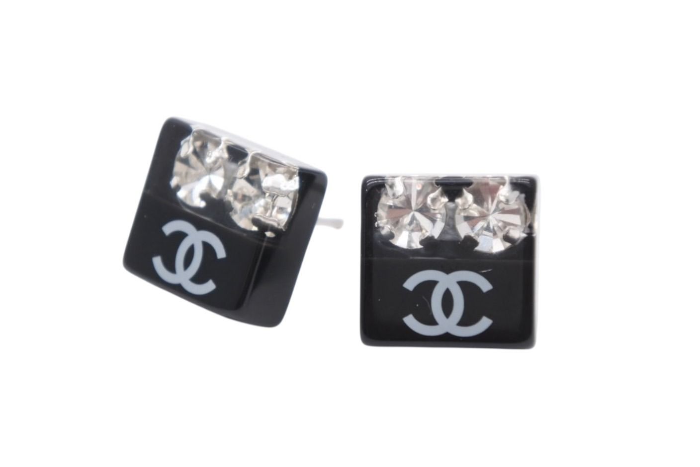 Chanel CC Logo Earrings 05 Acrylic Rhinestone Black