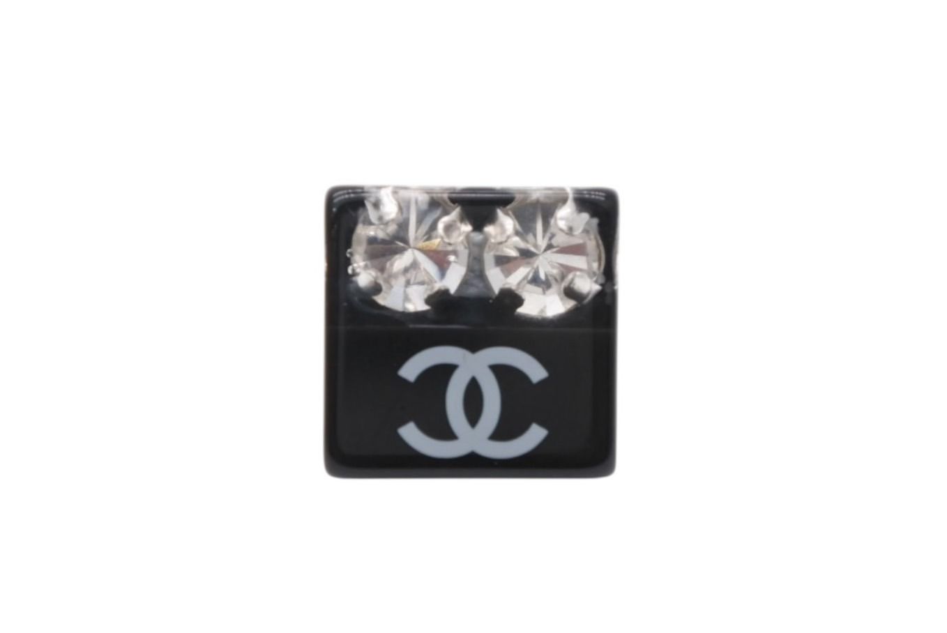 Chanel CC Logo Earrings 05 Acrylic Rhinestone Black — view 2