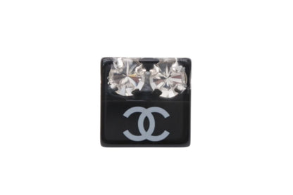 Chanel CC Logo Earrings 05 Acrylic Rhinestone Black — view 2