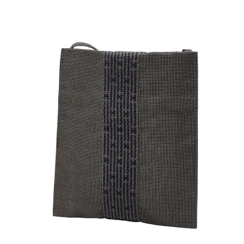 HERMES Her Line Crossbody Shoulder Bag Sacoche Gray Black Canvas Women's HERMES