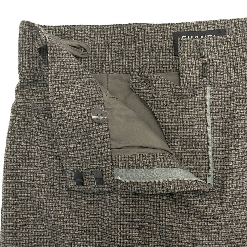 CHANEL 2005aw Coco Mark Button Check Wide Pants P26761v17017 Gray 36