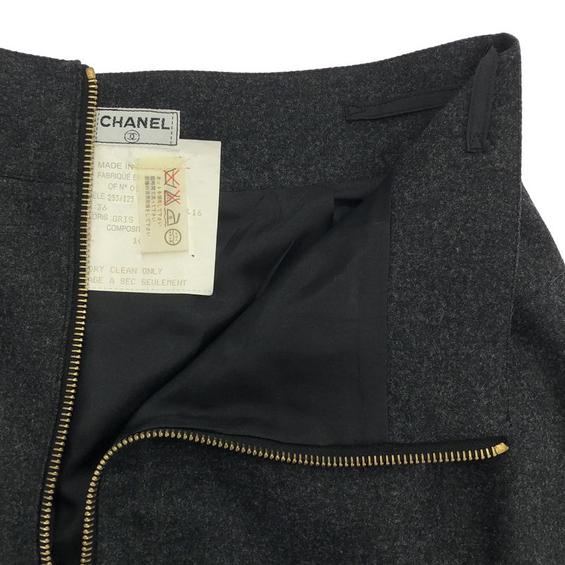 CHANEL Old Wool Skirt Chaco Legre 36