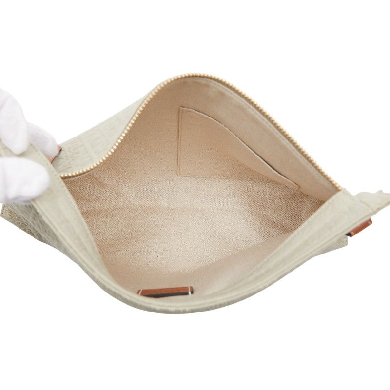 LOEWE Repeat Anagram T Pouch Light Green Brown Canvas Leather Women's LOEWE