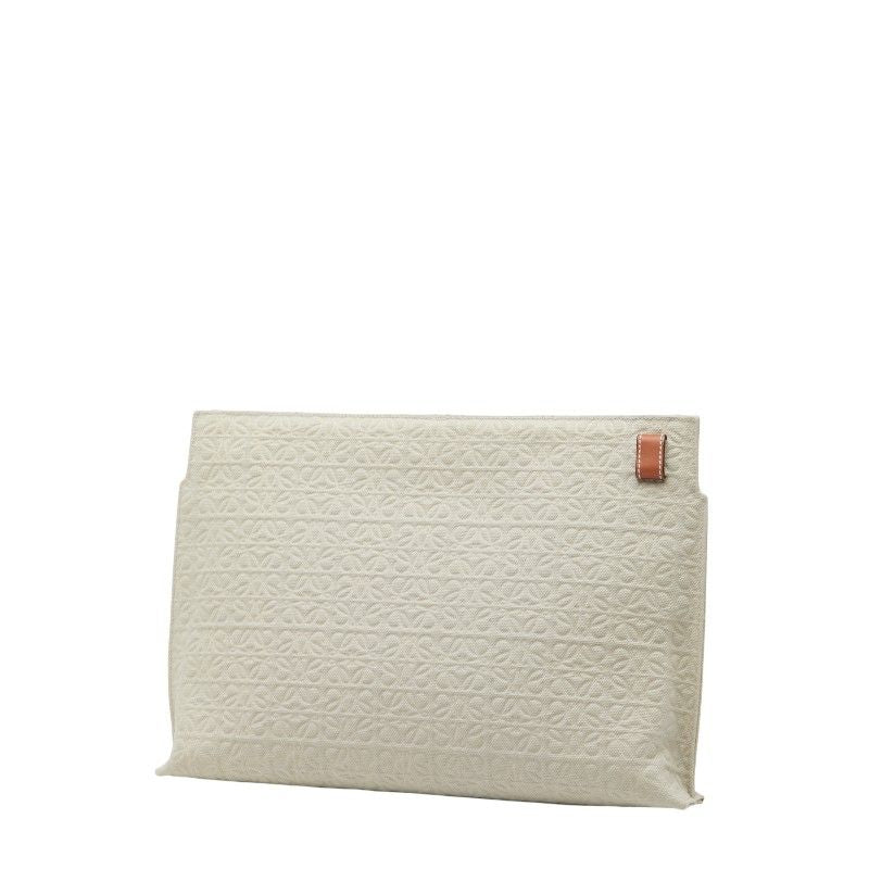 LOEWE Repeat Anagram T Pouch Light Green Brown Canvas Leather Women's LOEWE