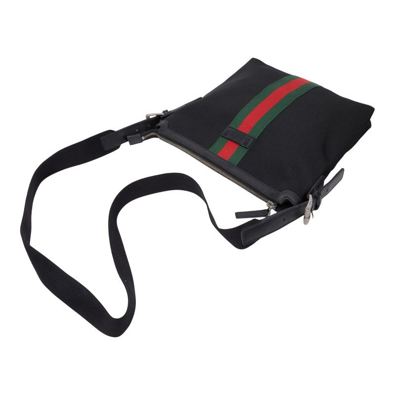 GUCCI Sherry Line Crossbody Shoulder Bag 387111 Black Nylon Leather Women's