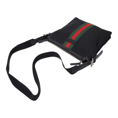 GUCCI Sherry Line Crossbody Shoulder Bag 387111 Black Nylon Leather Women's