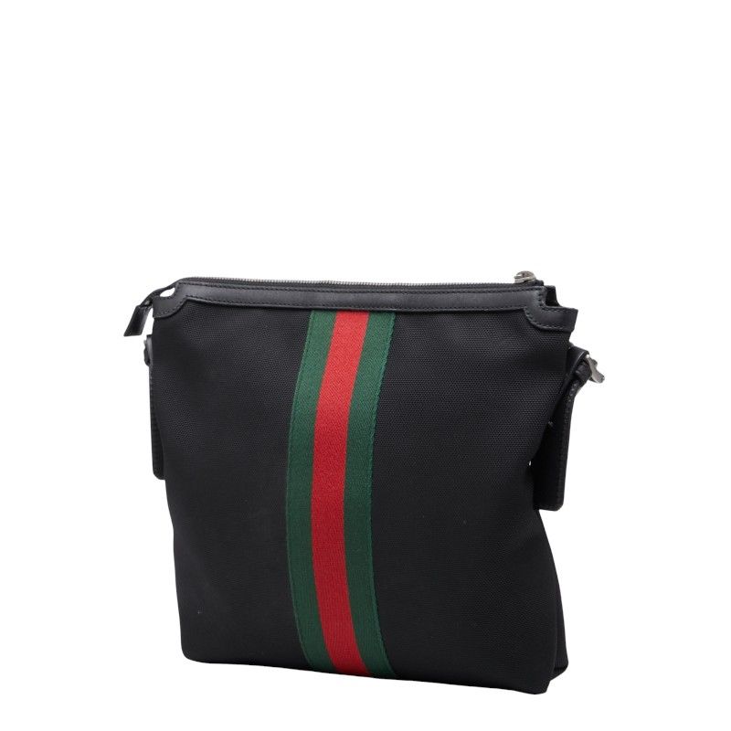 GUCCI Sherry Line Crossbody Shoulder Bag 387111 Black Nylon Leather Women's