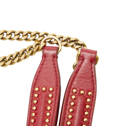 Diorama Studded Chain Shoulder Bag Red Gold Leather Women's DIOR