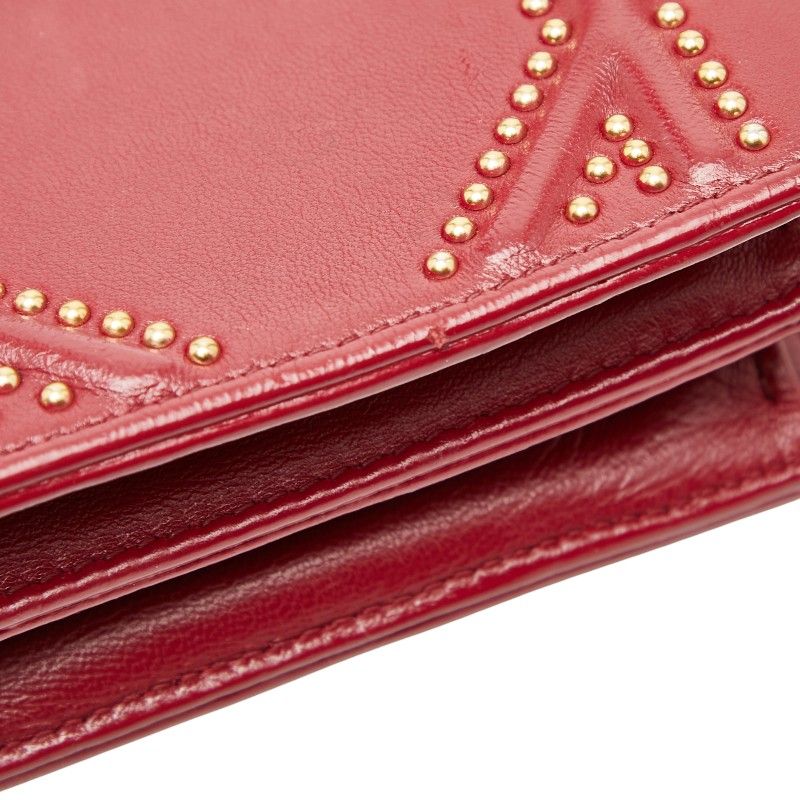 Diorama Studded Chain Shoulder Bag Red Gold Leather Women's DIOR