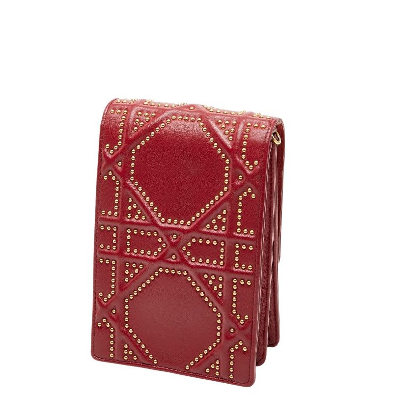 Diorama Studded Chain Shoulder Bag Red Gold Leather Women's DIOR