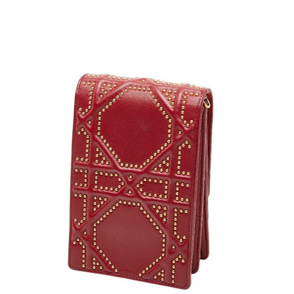 Diorama Studded Chain Shoulder Bag Red Gold Leather Women's DIOR