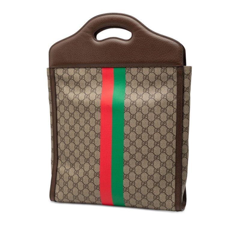 GUCCI GG Supreme Tote Bag Shoulder Bag 2WAY 688497 Beige Brown Red PVC Leather