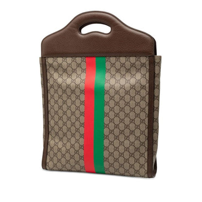 GUCCI GG Supreme Tote Bag Shoulder Bag 2WAY 688497 Beige Brown Red PVC Leather