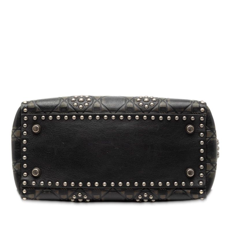 DIOR Canage Lady DIOR Studded Handbag Shoulder Bag 2WAY Black Gray Calfskin