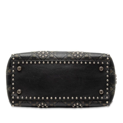 DIOR Canage Lady DIOR Studded Handbag Shoulder Bag 2WAY Black Gray Calfskin