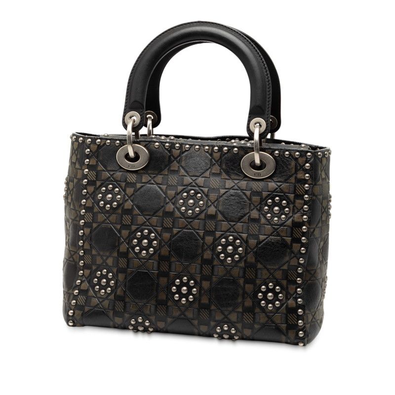 DIOR Canage Lady DIOR Studded Handbag Shoulder Bag 2WAY Black Gray Calfskin