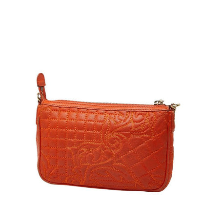 VERSACE Chain Shoulder Bag Orange Leather Women's VERSACE