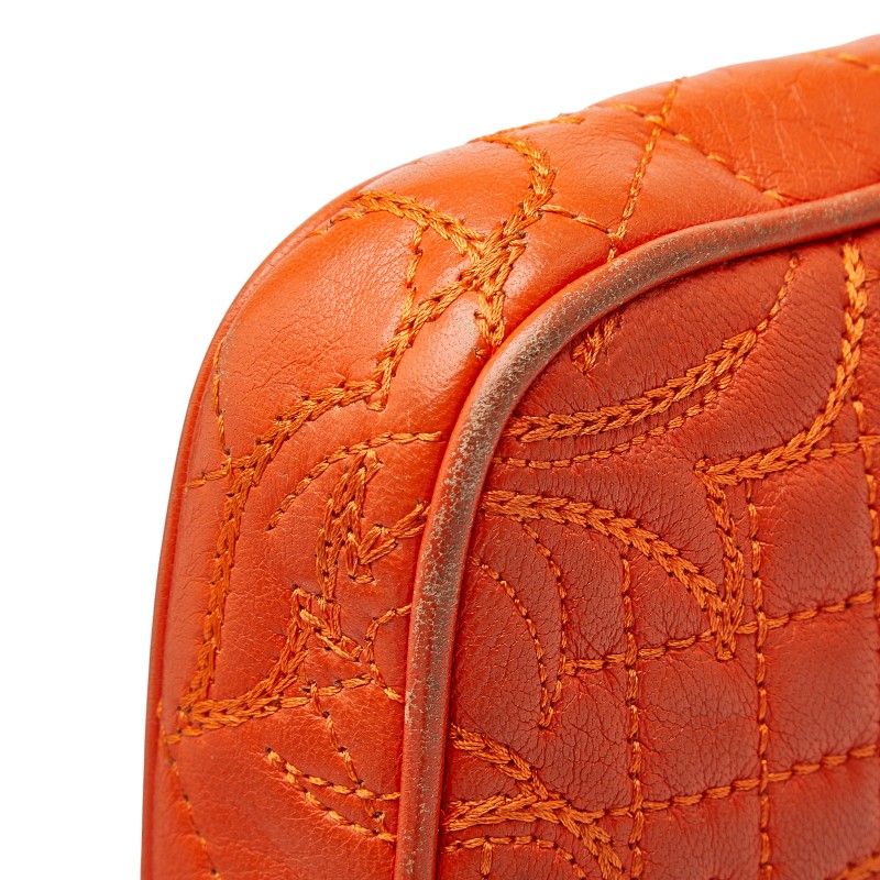 VERSACE Chain Shoulder Bag Orange Leather Women's VERSACE