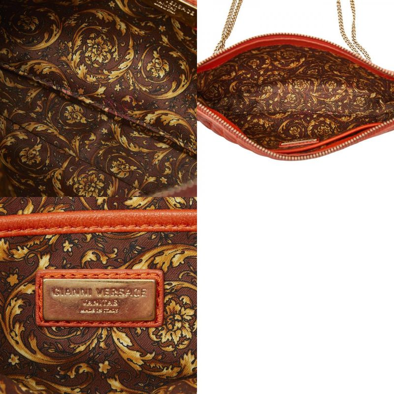 VERSACE Chain Shoulder Bag Orange Leather Women's VERSACE