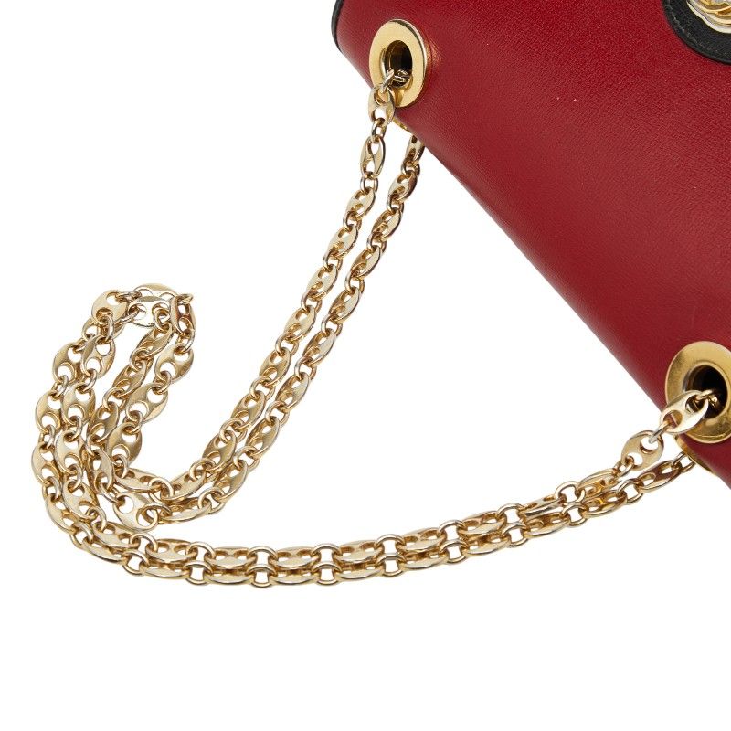 GUCCI Marina Chain Shoulder Bag 576421 Red Black Leather Women's GUCCI