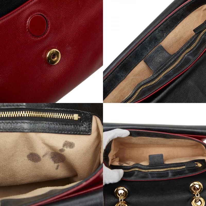GUCCI Marina Chain Shoulder Bag 576421 Red Black Leather Women's GUCCI