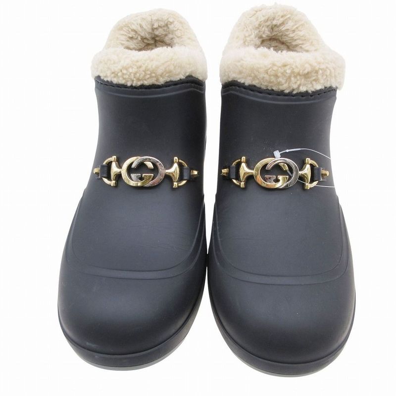 GUCCI Interlocking G Rubber Boots Shoes Black 627890 Size 7 25cm (9.84in) Men's