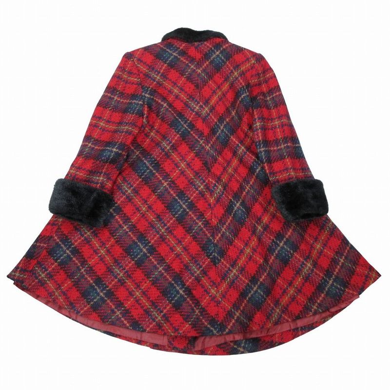 Yves Saint Laurent Yves Saint Laurent Vintage Faux Fur Tartan Check Coat Red