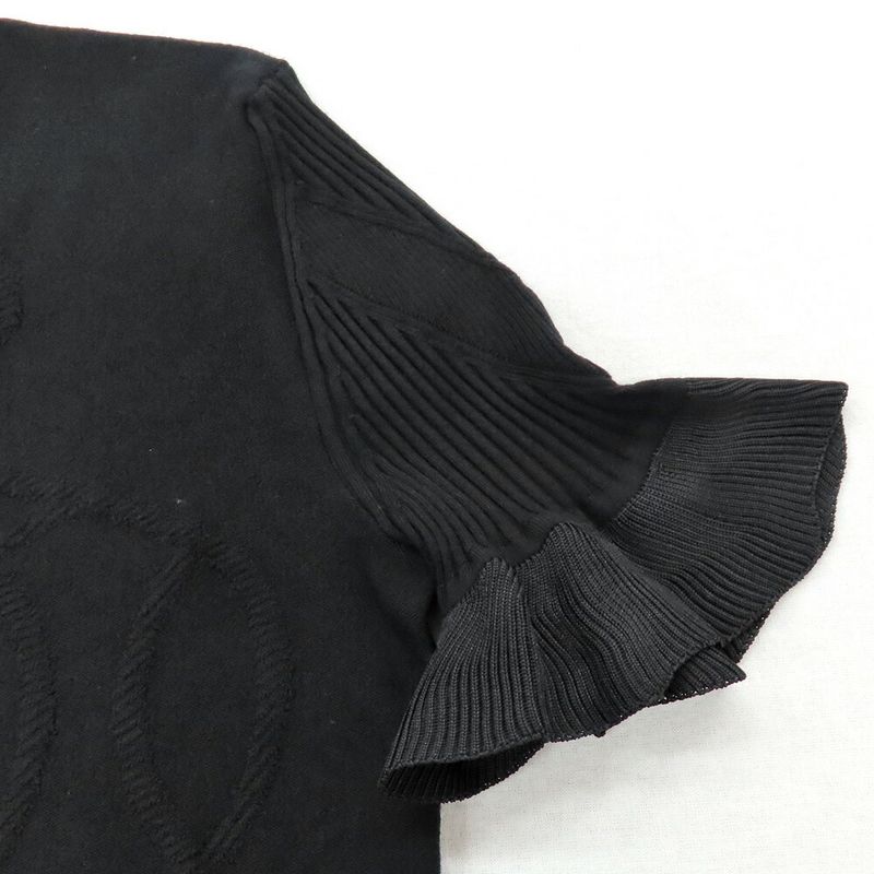 HERMES Short Sleeve Knit Palfrowa Remix Motif H5h2675df0234 Black 38
