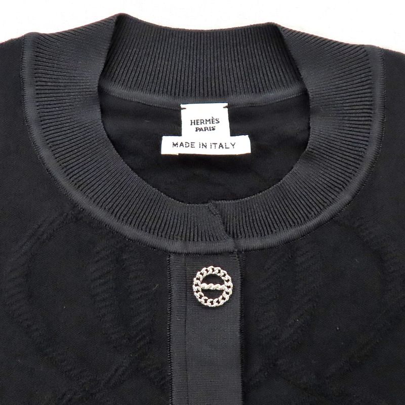 HERMES Short Sleeve Knit Palfrowa Remix Motif H5h2675df0234 Black 38