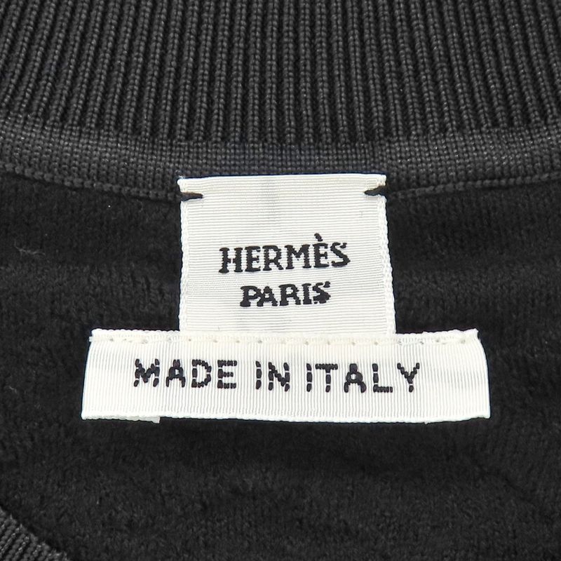 HERMES Short Sleeve Knit Palfrowa Remix Motif H5h2675df0234 Black 38