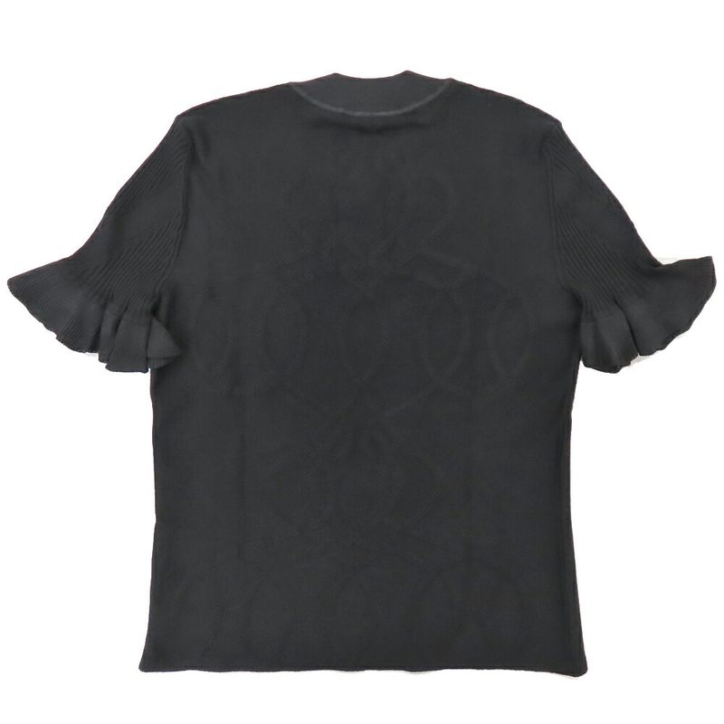 HERMES Short Sleeve Knit Palfrowa Remix Motif H5h2675df0234 Black 38