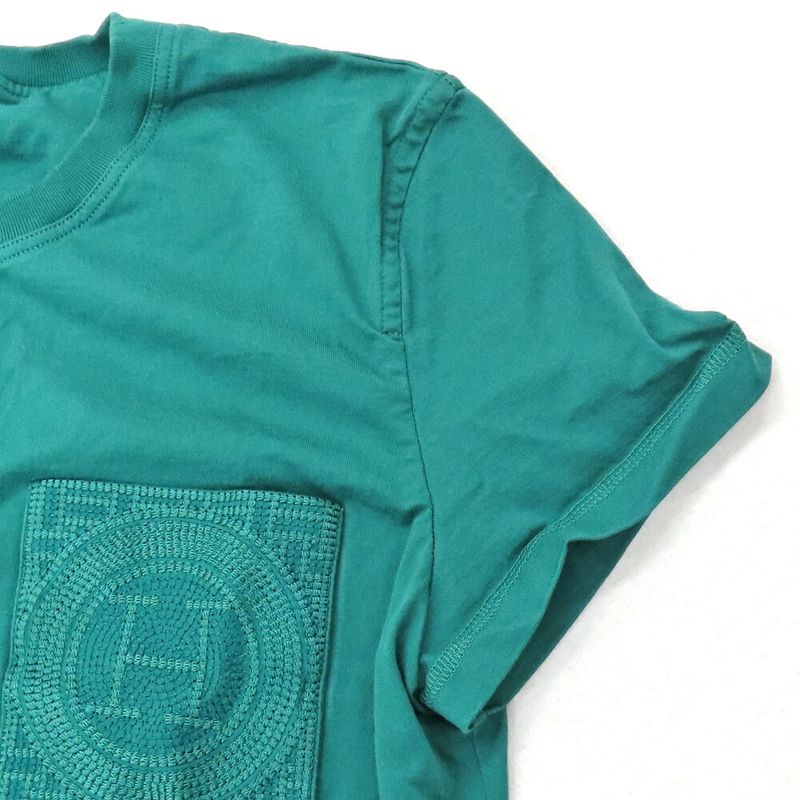 HERMES Short Sleeve Cotton T-shirt Embroidery 4h46151da Green 38