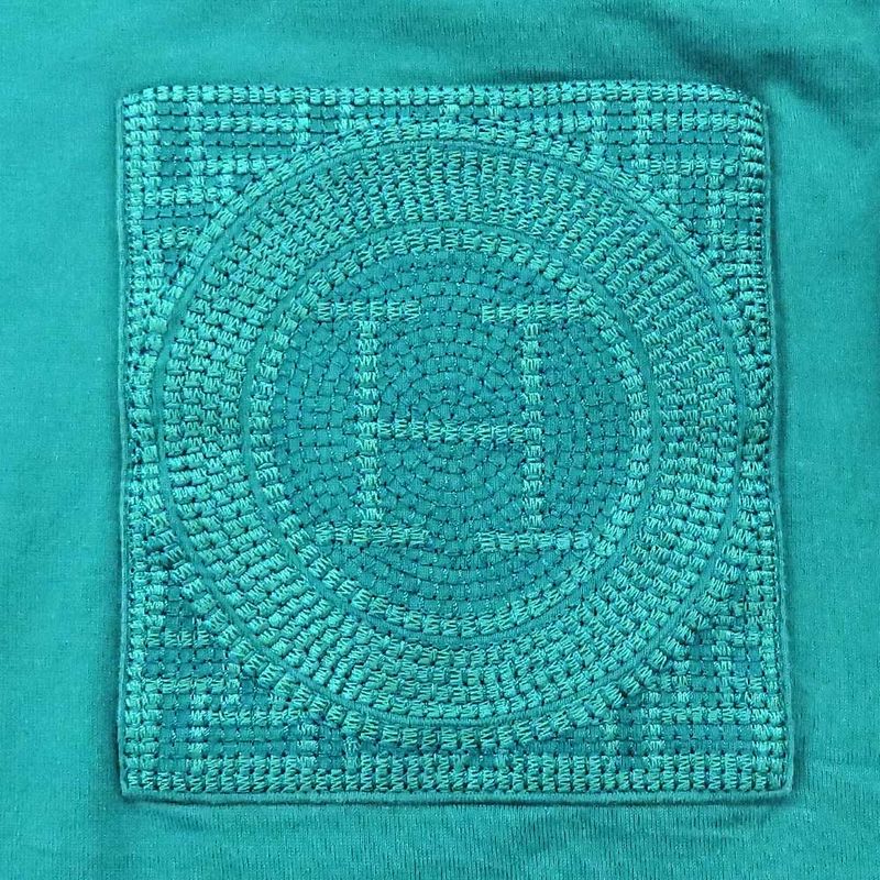 HERMES Short Sleeve Cotton T-shirt Embroidery 4h46151da Green 38