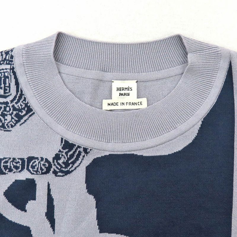 HERMES Knit Tops 5e2685da Sleeveless Gray Navy 38 Women's
