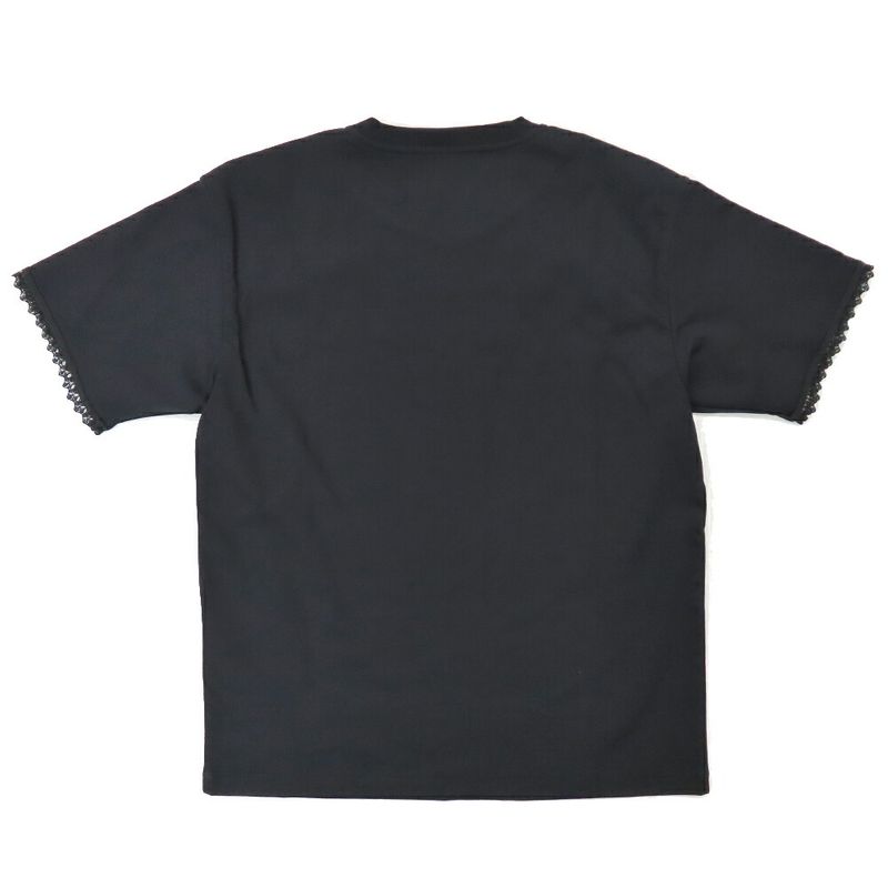 HERMES Short Sleeve T-shirt Openwork Lace Cotton 5h4625dc Black 36