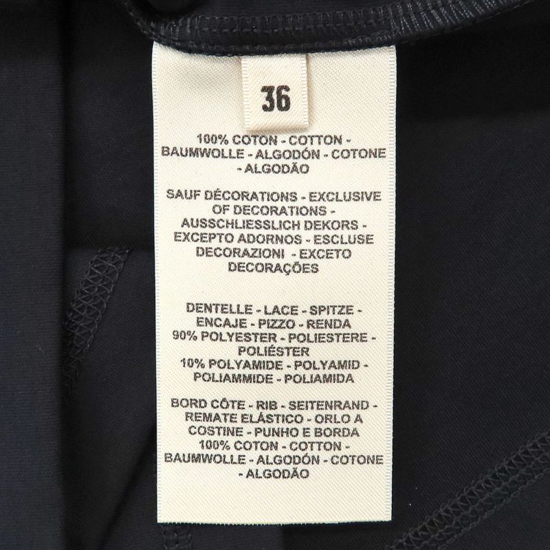 HERMES Short Sleeve T-shirt Openwork Lace Cotton 5h4625dc Black 36