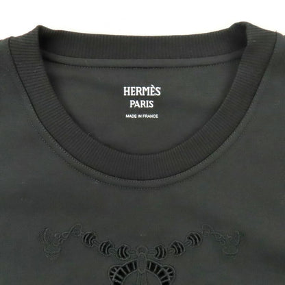 HERMES Short Sleeve T-shirt Openwork Lace Cotton 5h4625dc Black 36