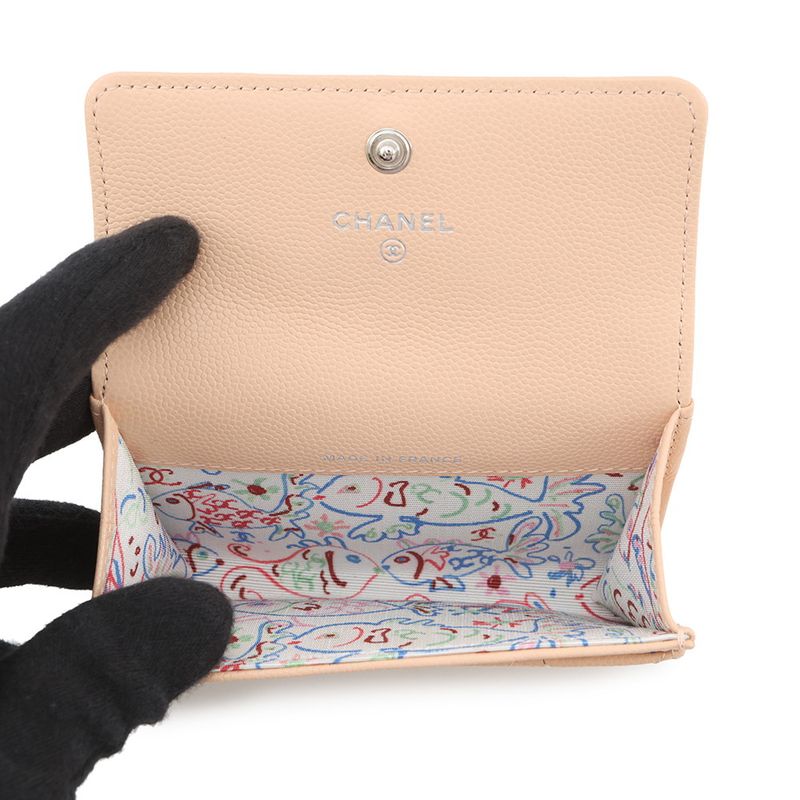 Chanel Card Case Quilted CC Logo Caviar Leather Business