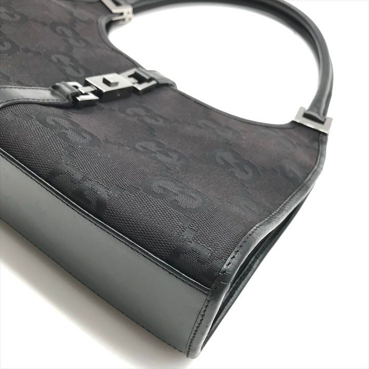 Gucci GG Canvas Jackie Mini Hand Bag Shoulder Black Leather Bag