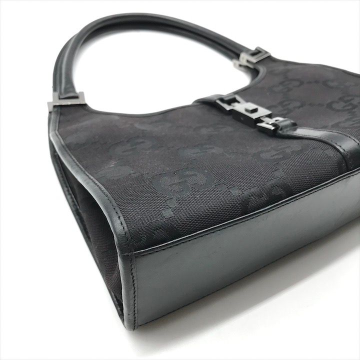 Gucci GG Canvas Jackie Mini Hand Bag Shoulder Black Leather Bag