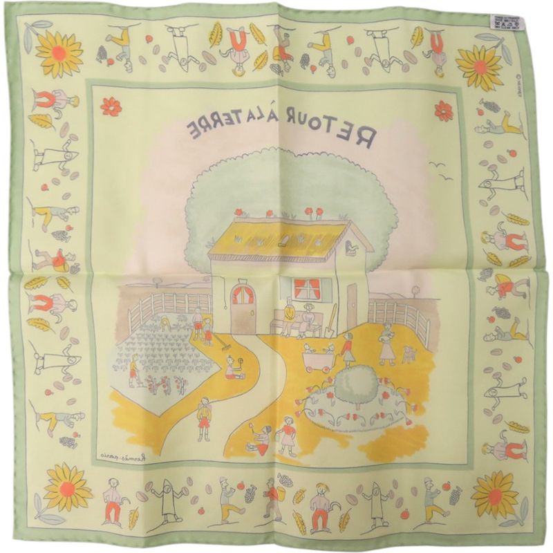HERMES Pocket Chip Carre 45 Petit Carre Retour A LA Terre Return To Home Silk