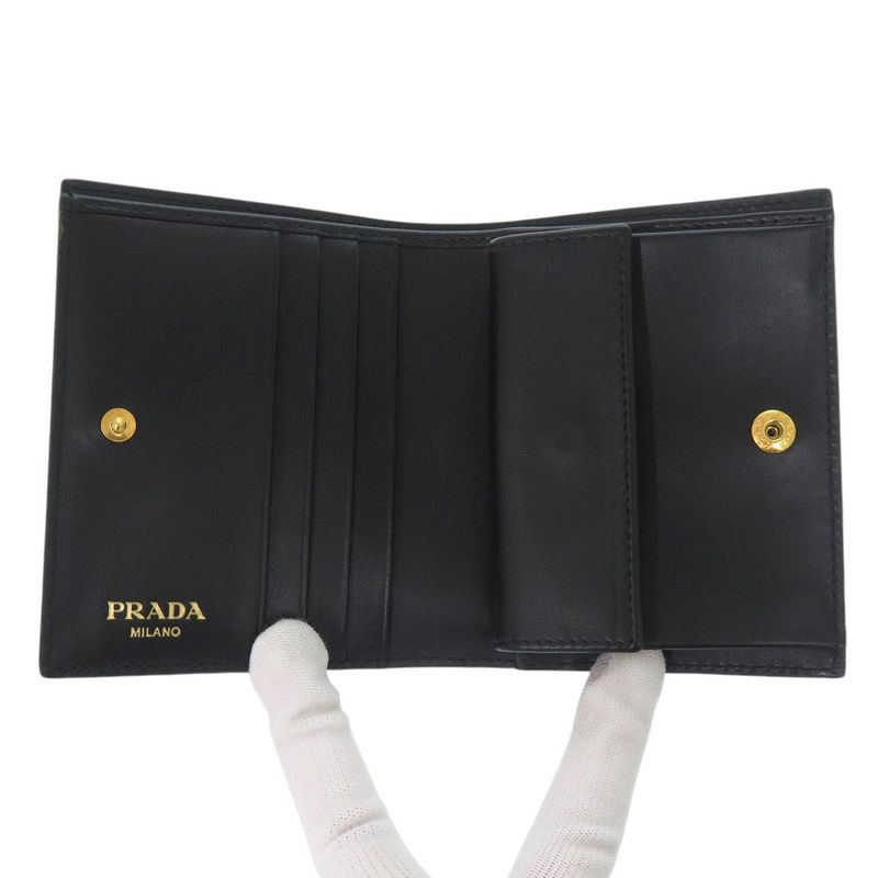 PRADA 1mv204 Vitterom-ve Leather Black Bifold Wallet Black 1081 PRADA