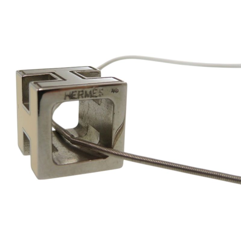 HERMES Cage Ash H Cube Metal Silver White Necklace 1034 HERMES