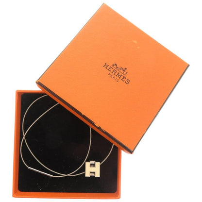 HERMES Cage Ash H Cube Metal Silver White Necklace 1034 HERMES
